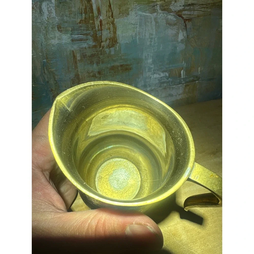 Vintage Etched Brass Floral Pitcher Tin Lined Decorative Gold Jug 5 Inch